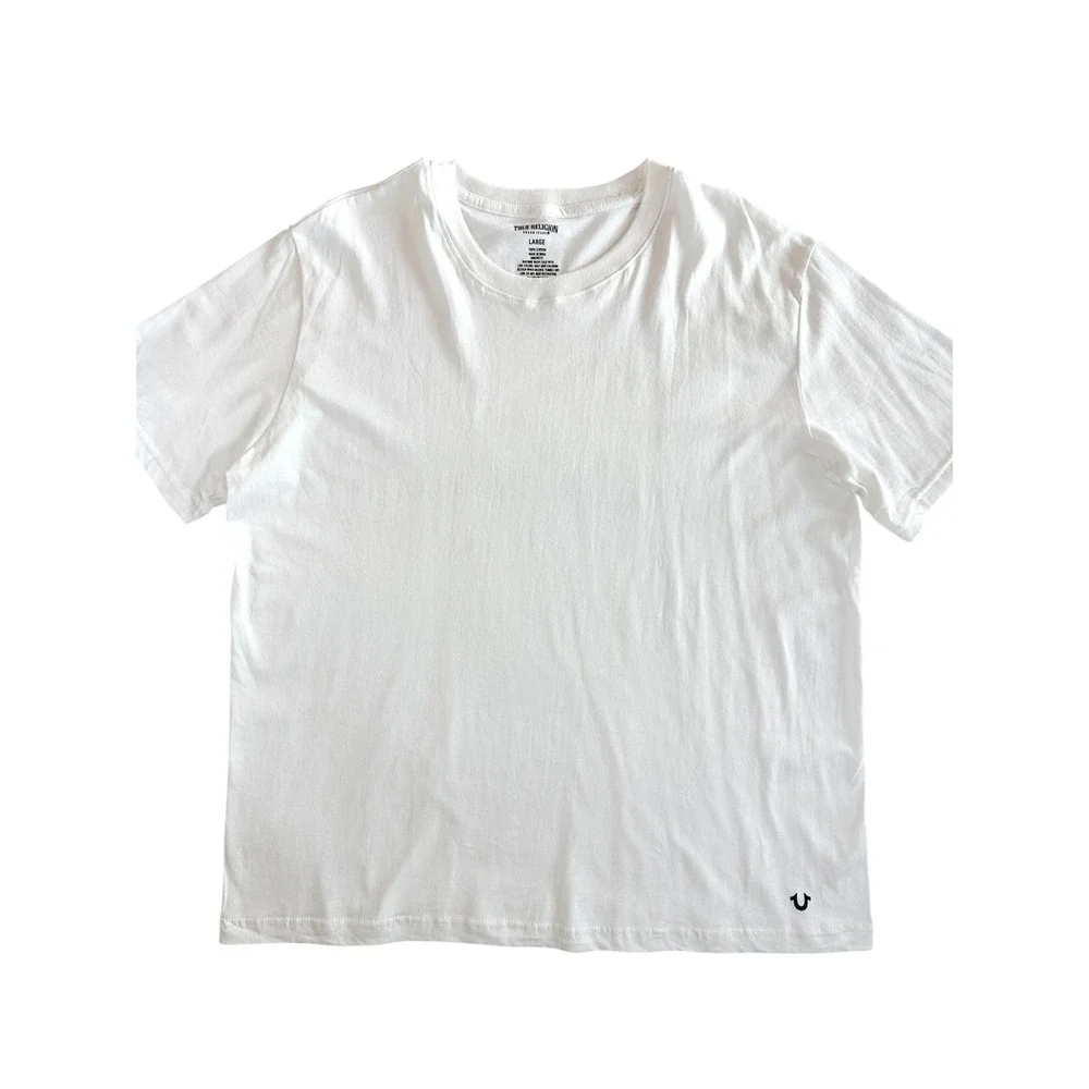 True Religion T-Shirt Mens Large White Horseshoe‎ Logo Short Sleeve